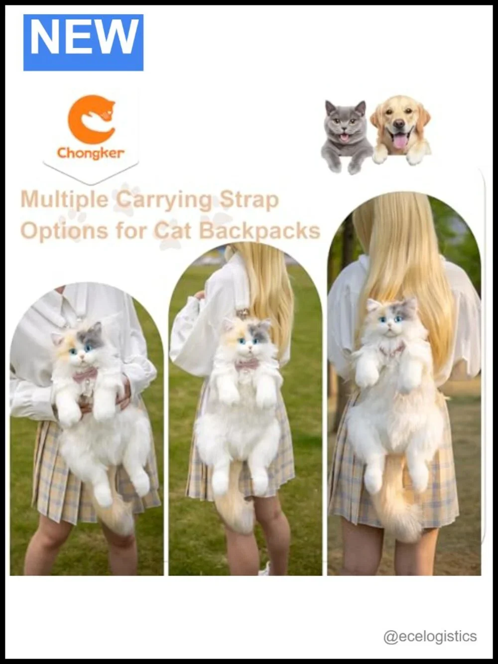 Cat Shaped Plush Backpack Handcrafted Stuffed Animal Bag with Adjustable Straps